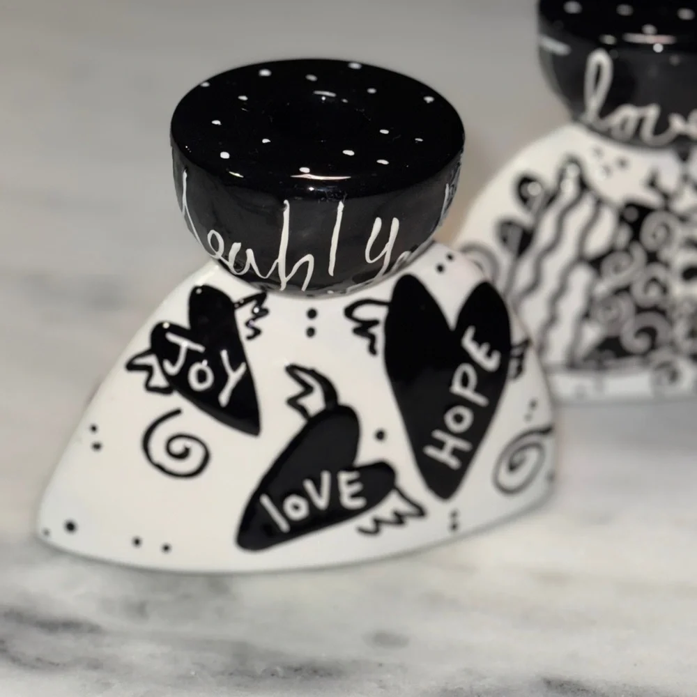 Joanna Delomba With Love Pop Art Set of 2 Ceramic Candle Stick Holders